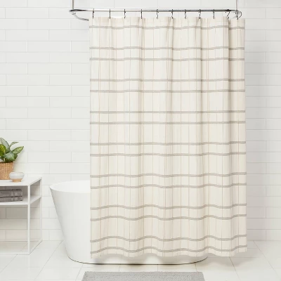 Woven Modern Plaid Shower Curtain Ivory - Threshold™