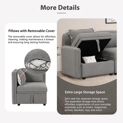 122.8" Minimalist Convertible Modular Sofa, Upholstered Sectional Sofa Couch With 5 Pillows-ModernLuxe - Image 6