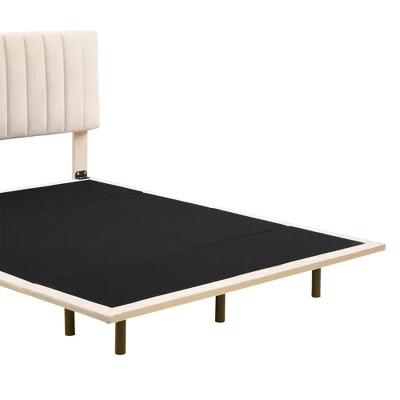 Queen Size Upholstered Floating Velvet Platform Bed With Sensor Light And Headboard-ModernLuxe - Image 8
