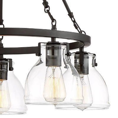 Possini Euro Design Bellis Bronze Wagon Wheel Pendant Chandelier 25" Wide Modern Clear Glass 5-Light Fixture For Dining Room House Kitchen Island Home - Image 2