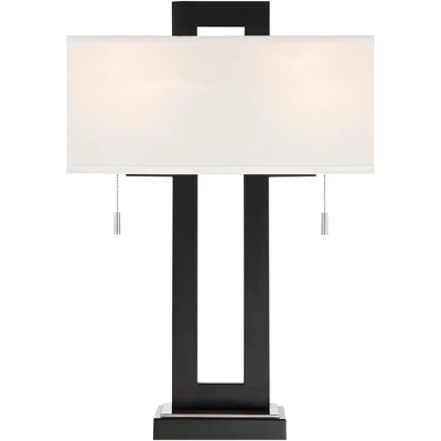 360 Lighting Neil Modern Rustic Table Lamp 26" High Black Metal With USB Charging Port White Rectangular Shade For Bedroom Living Room Bedside Desk - Image 7