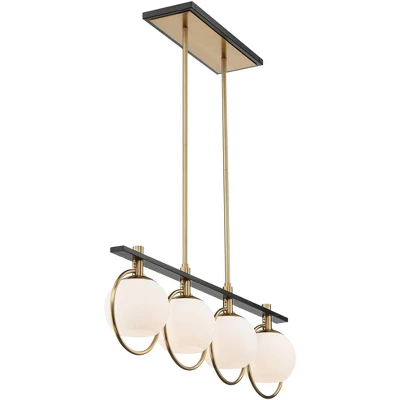 Possini Euro Design Carlyn Brass Black Linear Island Pendant Chandelier 33" Wide Modern White Glass Shade 4-Light LED Fixture For Dining Room Kitchen - Image 6