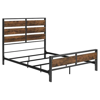 Queen Urban Chic Metal And Wood Plank Bed Brown - Saracina Home - Image 2