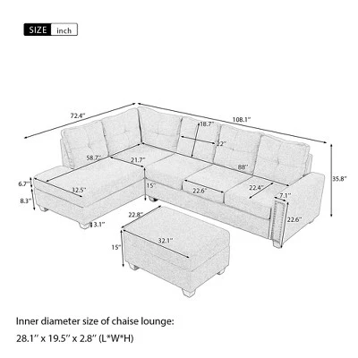 108" Reversible L-Shape Sectional Sofa Couch With Storage Ottoman-ModernLuxe - Image 2