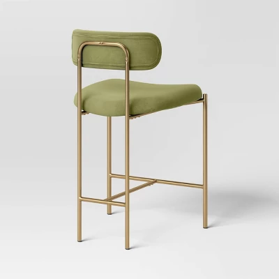 Orion Luxe Backed Counter Height Barstool With Brass Legs Olive Green Velvet - Threshold™ - Image 3