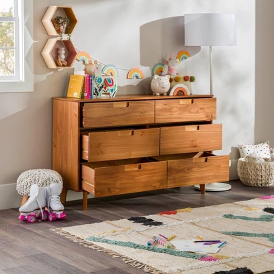 Mid-Century Modern Groove Wood 6 Drawer Dresser - Saracina Home - Image 18