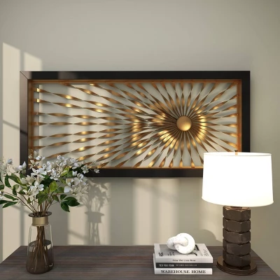 Metal Sunburst Coiled Ribbon Wall Decor With Black Frame Gold - Olivia & May - Image 4