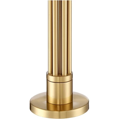 Possini Euro Design Granview Modern Table Lamp 32 1/2" Tall Brass Column Taupe Organza Outer Off White Linen Inner Drum Shade For Bedroom Living Room - Image 5