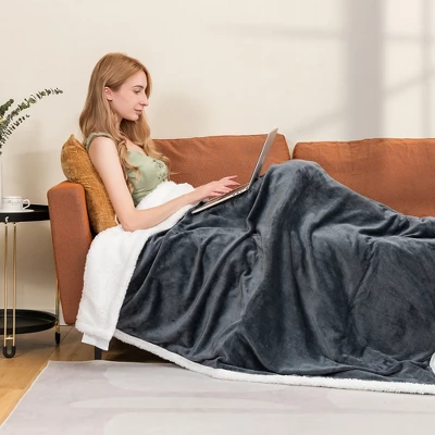 Tangkula 50" X 60" Heated Electric Reversible Fleece Blanket Blanket Throw W/ 10 Heat Levels, 9 Hours Auto Shut-Off, Overheat Protection Gray - Image 2