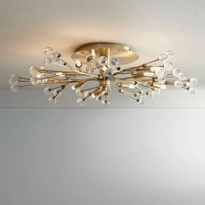 Possini Euro Design Ceiling Light Semi Flush Mount Fixture LED Brass 27 1/2" Wide 10-Light Crystal Berry For Living Room