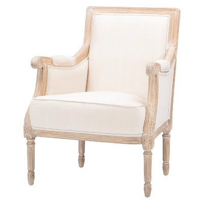 Chavanon Wood & Linen Traditional French Accent Chair Light Beige - Baxton Studio - Image 2
