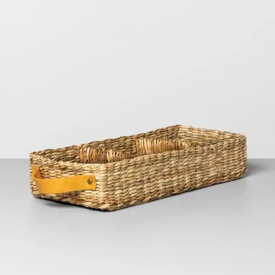 3 Compartment Woven Tank Tray With Leather Handles Beige - Hearth & Hand™ With Magnolia