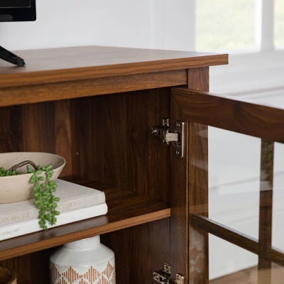 Tasi Transitional Farmhouse Glass Window Pane Door With Electric Fireplace TV Stand For TVs Up To 80" - Saracina Home - Image 6