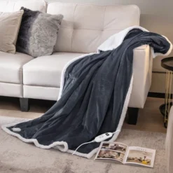 Tangkula 50" X 60" Heated Electric Reversible Fleece Blanket Blanket Throw W/ 10 Heat Levels, 9 Hours Auto Shut-Off, Overheat Protection Gray