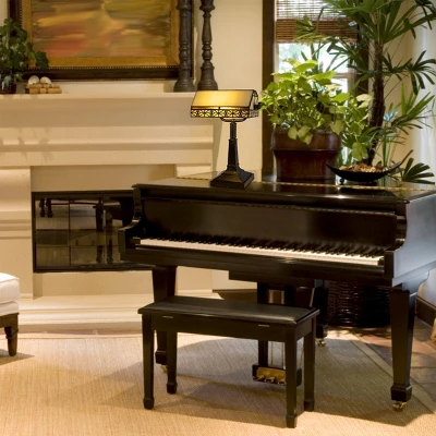 Hastings Home Tiffany Style Bankers LED Desk Lamp – 16" High, Dark Brown - Image 3