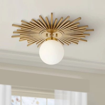 Possini Euro Design Hazel Modern Ceiling Light Semi Flush Mount Fixture 24" Wide Warm Brass White Globe Shade For Bedroom Kitchen Living Room Hallway - Image 6