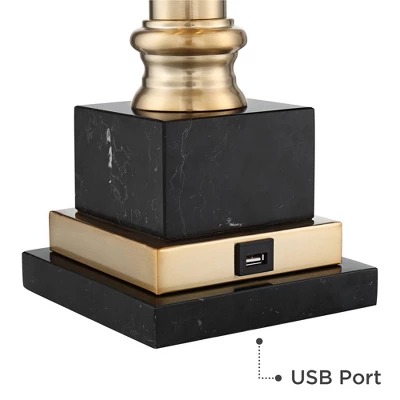 Barnes And Ivy Georgetown Traditional Desk Lamp 28 1/2" Tall Warm Brass With USB Charging Port Black Shade For Bedroom Living Room Bedside Office Kids - Image 5