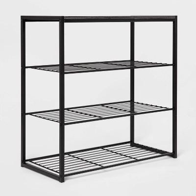 4 Tier Shoe Rack Black Metal With Black Oak Wood - Brightroom™ - Image 2