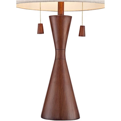 360 Lighting Omar Modern Table Lamp 28 3/4" Tall Warm Brown Wood Hourglass Oatmeal Fabric Drum Shade For Bedroom Living Room Bedside Nightstand Office - Image 2