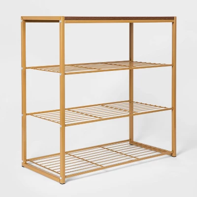 4 Tier Shoe Rack Brass With Walnut Wood - Brightroom™ - Image 2