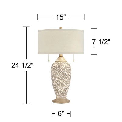 360 Lighting Cody Rustic Farmhouse Table Lamps 24 1/2" High Set Of 2 Beige Textured Pebble Drum Shade For Bedroom Living Room Bedside Nightstand House - Image 7