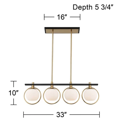 Possini Euro Design Carlyn Brass Black Linear Island Pendant Chandelier 33" Wide Modern White Glass Shade 4-Light LED Fixture For Dining Room Kitchen - Image 7