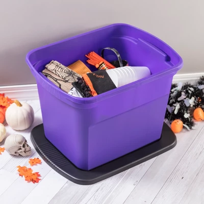Sterilite 18 Gallon Orange Plastic Storage Container Bin Tote With Black Lid, Halloween - Image 3
