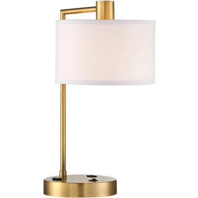 360 Lighting Colby Modern Desk Lamp 21" High Antique Gold With USB And AC Power Outlet In Base White Linen Drum Shade For Bedroom Living Room Desk - Image 7