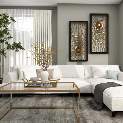 Metal Sunburst Coiled Ribbon Wall Decor With Black Frame Gold - Olivia & May - Image 14