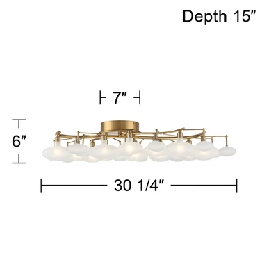 Possini Euro Design Lilypad Modern Ceiling Light Semi Flush Mount Fixture 30 1/4" Wide Warm Brass 12-Light Frosted Glass Shade For Bedroom Living Room - Image 8