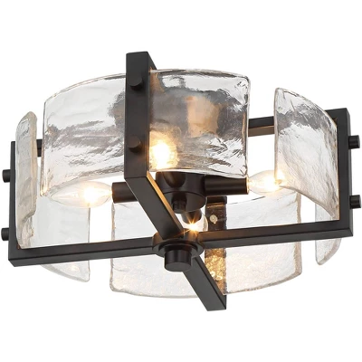 Possini Euro Design Adri Modern Ceiling Light Flush Mount Fixture Black 16 1/2" Wide Black 4-Light Textured Glass For Bedroom Kitchen Living Room Home - Image 4