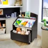 Costway Kids Wooden Toy Storage Unit Organizer W/Rolling Toy Box & Plastic Bins NaturalEspresso