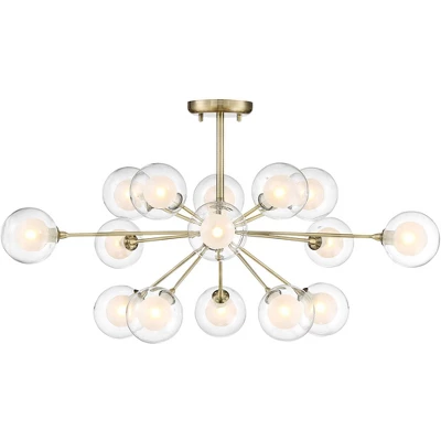 Possini Euro Design Modern Ceiling Light Semi Flush Mount Fixture Sputnik Brass 30 1/2" Wide 15-Light Double Glass Ball Hallway - Image 4