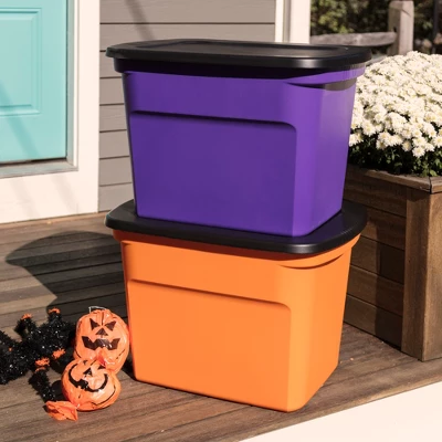 Sterilite 18 Gallon Orange Plastic Storage Container Bin Tote With Black Lid, Halloween - Image 4
