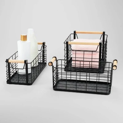 Rectangular Wire Natural Wood Handles Basket - Brightroom™ - Image 3