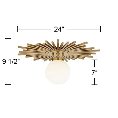 Possini Euro Design Hazel Modern Ceiling Light Semi Flush Mount Fixture 24" Wide Warm Brass White Globe Shade For Bedroom Kitchen Living Room Hallway - Image 7