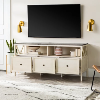 Farmhouse 3 Drawer Wood TV Stand For TVs Up To 65" - Saracina Home - Image 11