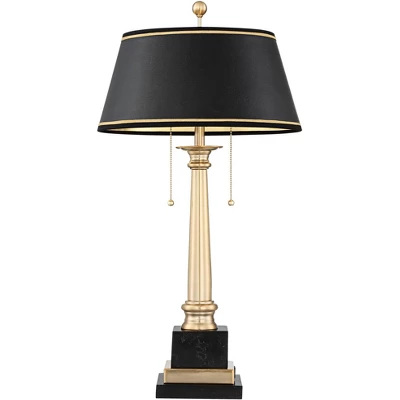 Barnes And Ivy Georgetown Traditional Desk Lamp 28 1/2" Tall Warm Brass With USB Charging Port Black Shade For Bedroom Living Room Bedside Office Kids - Image 7