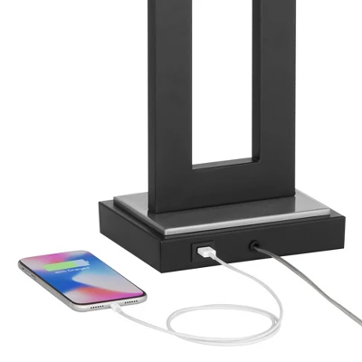 360 Lighting Neil Modern Rustic Table Lamp 26" High Black Metal With USB Charging Port White Rectangular Shade For Bedroom Living Room Bedside Desk - Image 3