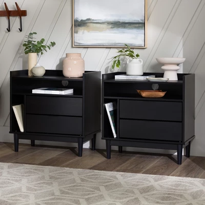 2pk Mid-Century Modern Solid Wood 2 Drawer Storage Nightstands - Saracina Home - Image 5