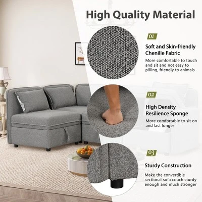 122.8" Minimalist Convertible Modular Sofa, Upholstered Sectional Sofa Couch With 5 Pillows-ModernLuxe - Image 5