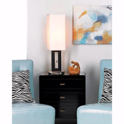 360 Lighting Floating Rectangle Modern Table Lamp 30" Tall Black Metal Open Frame White Fabric Box Shade For Bedroom Living Room Bedside Nightstand - Image 6