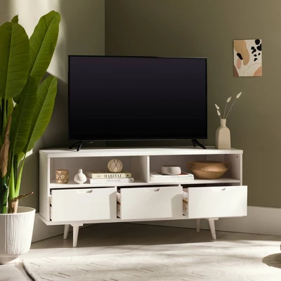 Cara Mid-Century Modern 3 Drawer Corner TV Stand For TVs Up To 58" - Saracina Home