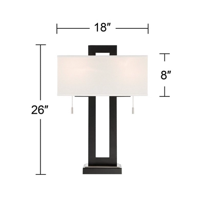 360 Lighting Neil Modern Rustic Table Lamp 26" High Black Metal With USB Charging Port White Rectangular Shade For Bedroom Living Room Bedside Desk - Image 5
