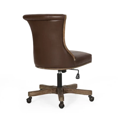 Coulee Contemporary Upholstered Roll Back Swivel Office Chair Dark Brown/Natural - Christopher Knight Home - Image 3