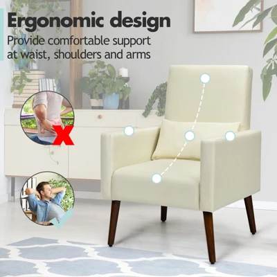 Tangkula 2-in-1 Upholstered Rocking Chair With Wood Leg & Pillow Relax Sofa Chair Light Grey/Beige/Dark Gray - Image 7