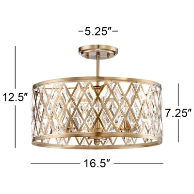 Possini Euro Design Tanz Modern Ceiling Light Semi Flush Mount Fixture 16 1/2" Wide Satin Brass 3-Light Clear Glass Crystal For Bedroom Kitchen House - Image 4
