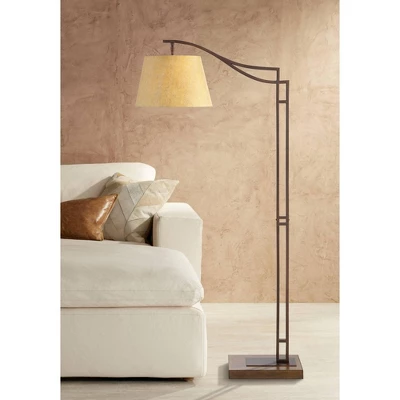 Franklin Iron Works Tahoe Rustic Industrial Downbridge Arc Floor Lamp 60" Tall Bronze Metal Faux Leather Empire Shade For Living Room Reading Bedroom
