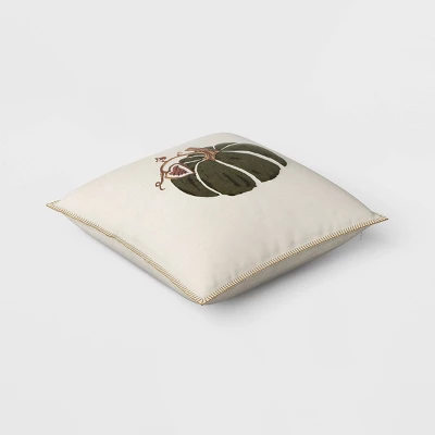 Printed Pumpkin With Blanket Stitch Edge Square Throw Pillow Light Beige - Threshold™ - Image 2
