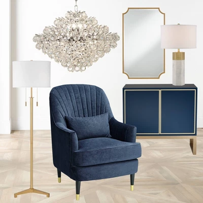 Possini Euro Design Encino Modern Tripod Floor Lamp Standing 60" Tall Brass Gold Metal Off White Fabric Drum Shade For Living Room Bedroom Office Home - Image 7